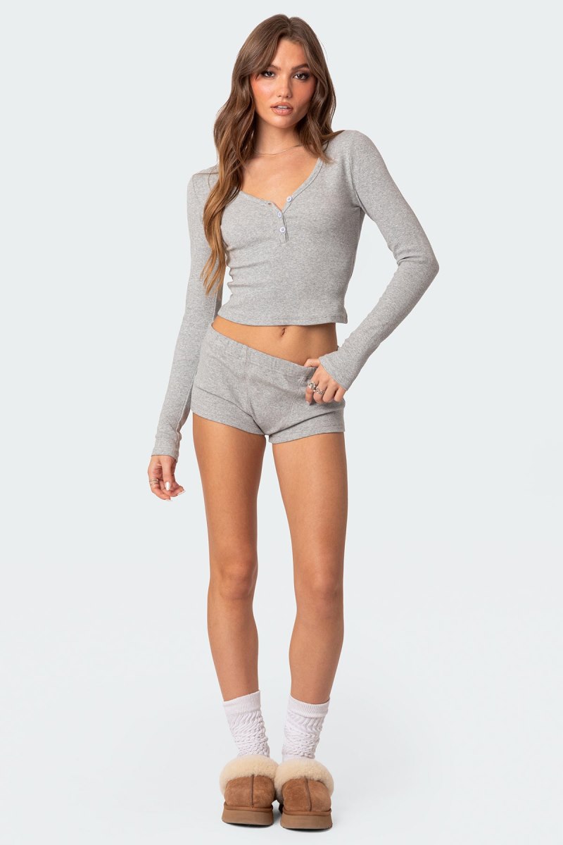 Edikted Rebekah Ribbed Long Sleeve Tops Black | USA QC984048U2