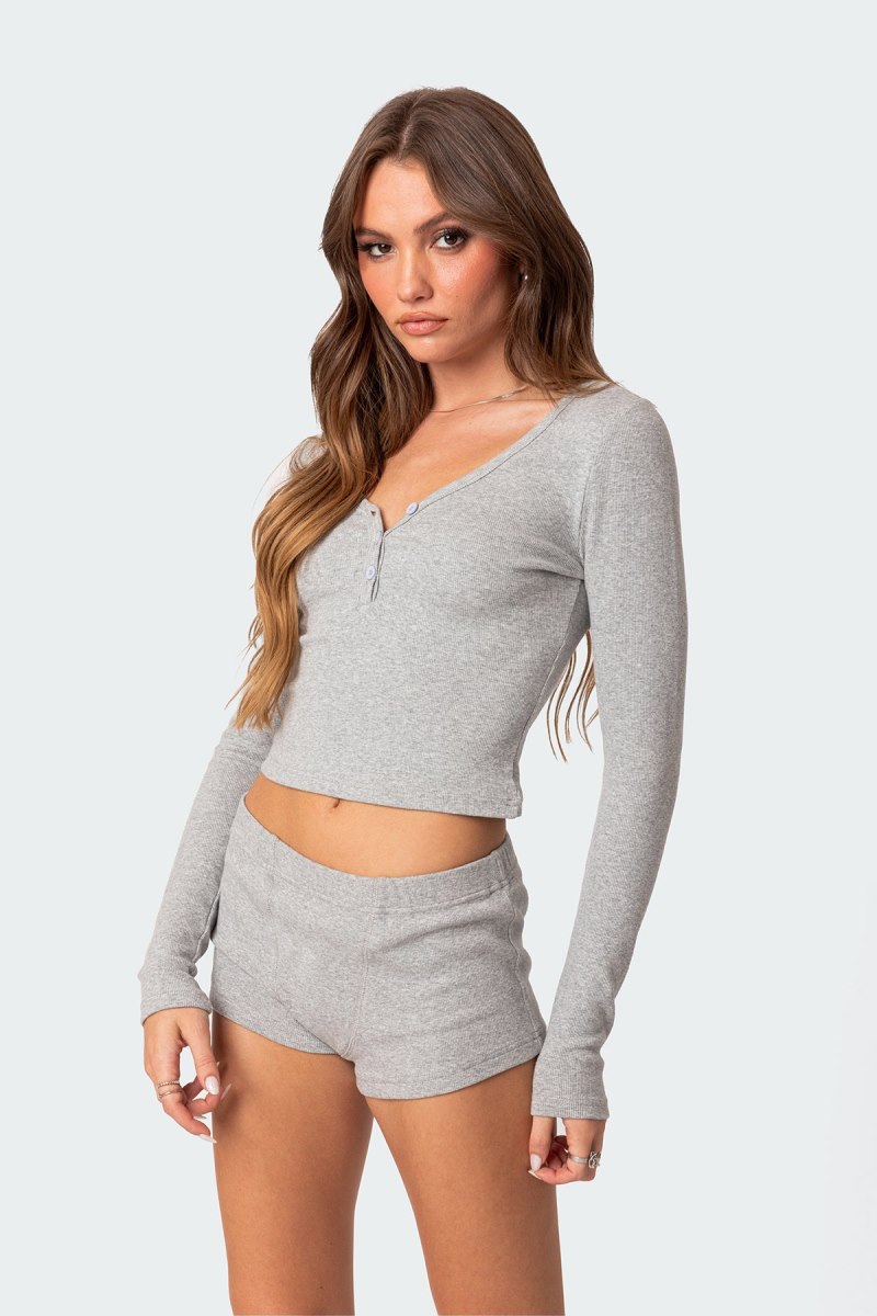 Edikted Rebekah Ribbed Long Sleeve Tops Black | USA QC984048U2