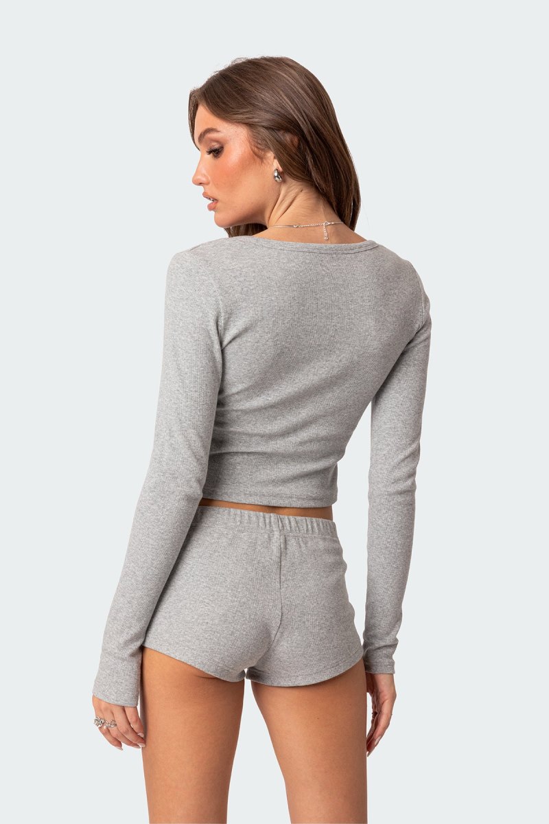 Edikted Rebekah Ribbed Long Sleeve Tops Black | USA QC984048U2