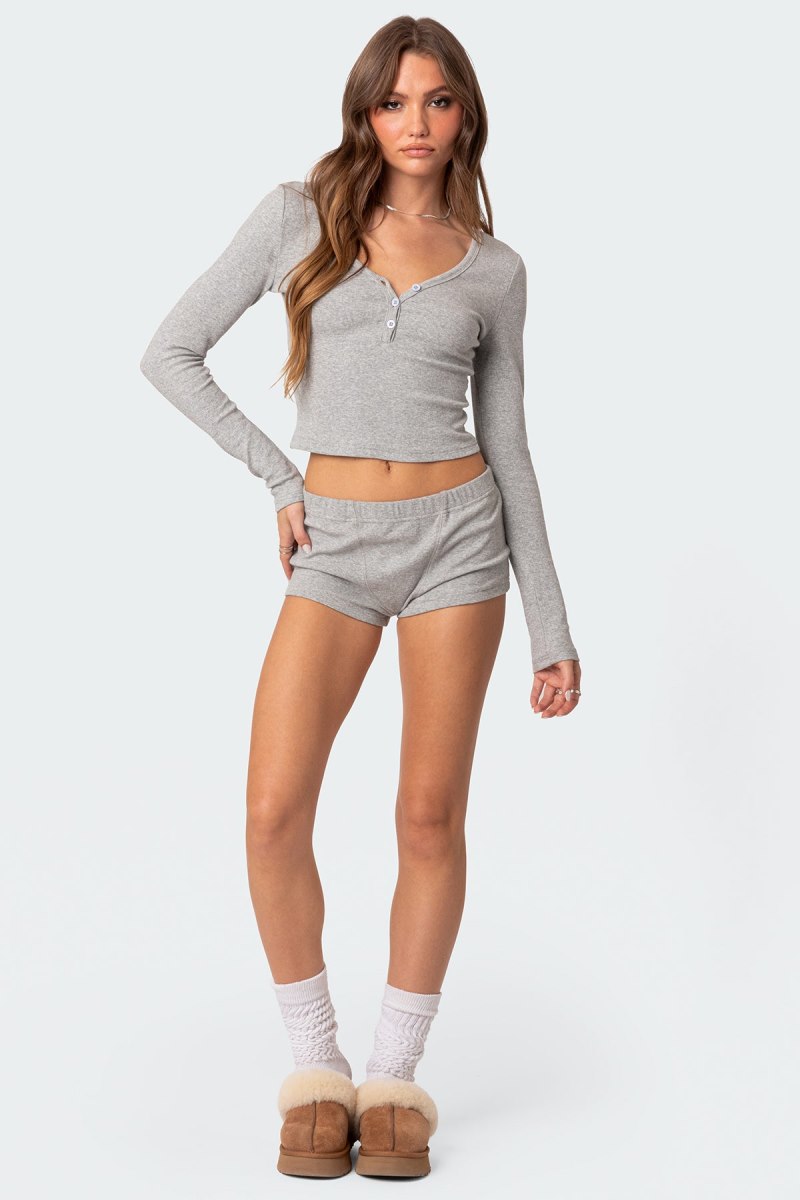 Edikted Rebekah Ribbed Long Sleeve Tops Black | USA QC984048U2