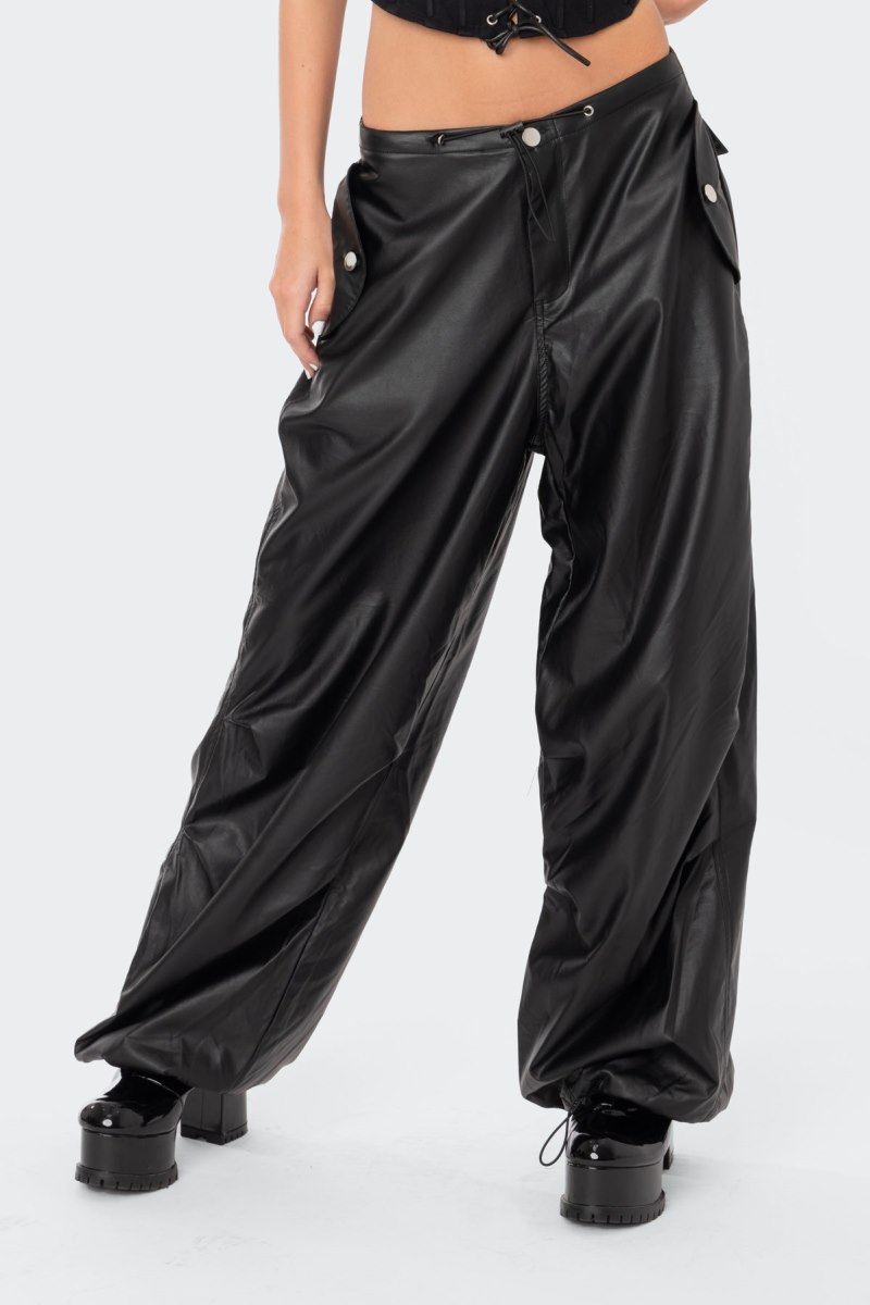 Edikted Rebel Faux Leather Cargo Pants Black | USA FQ218481L7