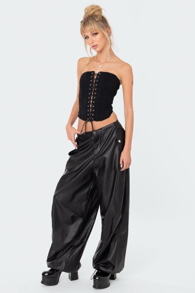 Edikted Rebel Faux Leather Cargo Pants Black | USA FQ218481L7
