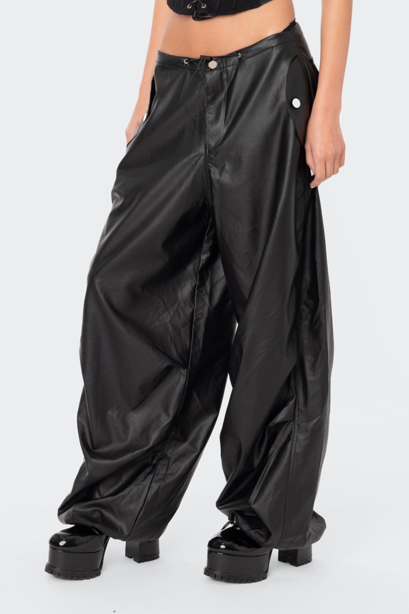 Edikted Rebel Faux Leather Cargo Pants Black | USA FQ218481L7