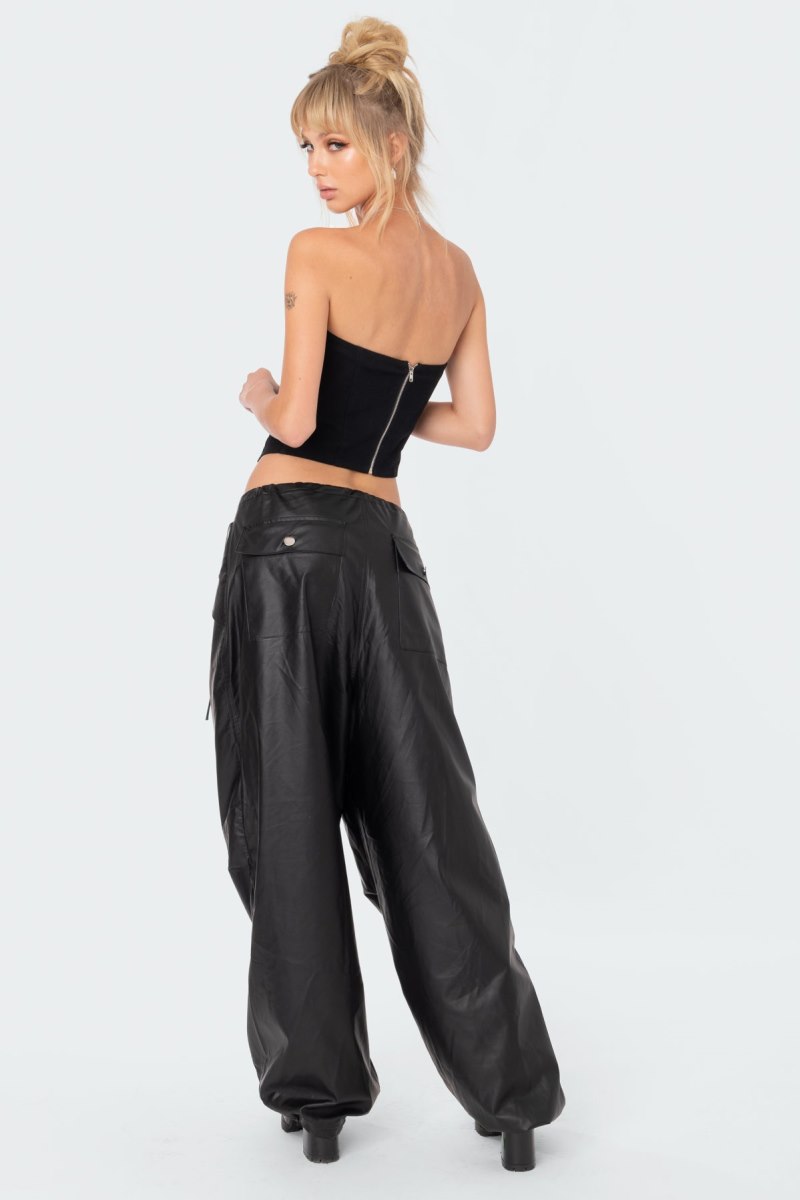 Edikted Rebel Faux Leather Cargo Pants Black | USA FQ218481L7