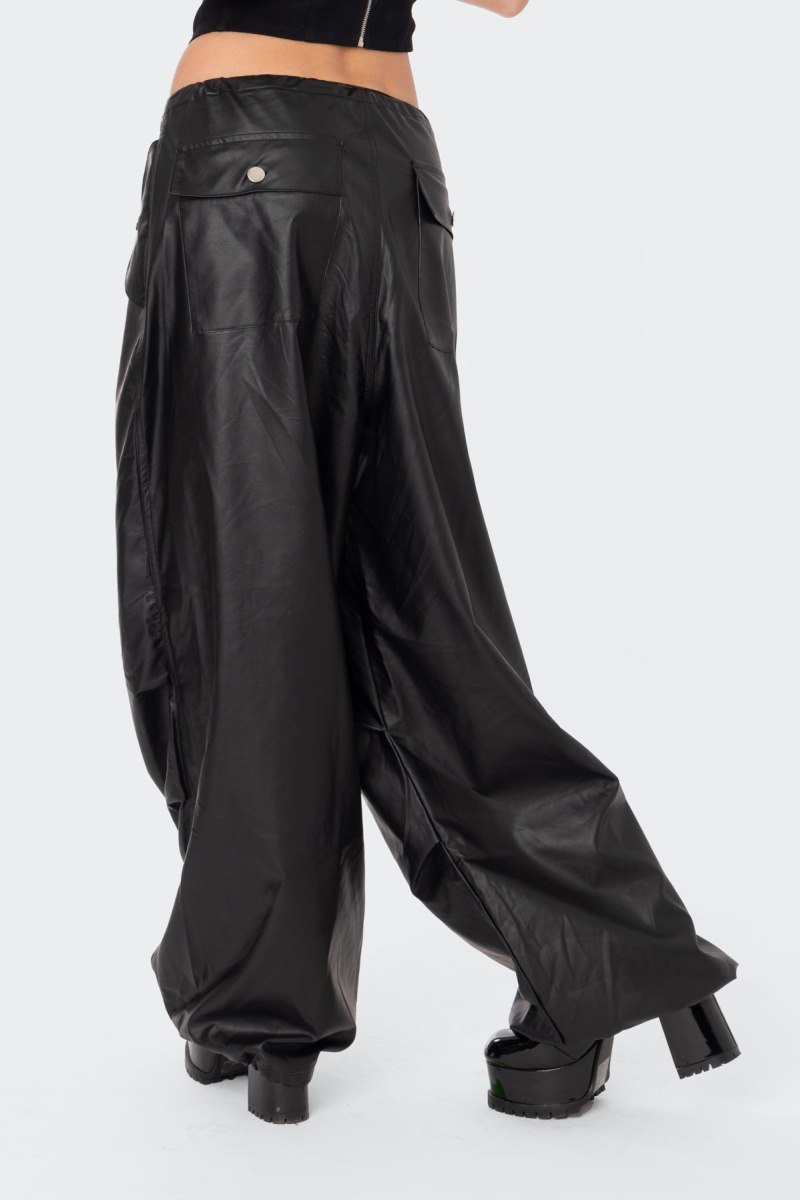 Edikted Rebel Faux Leather Cargo Pants Black | USA FQ218481L7