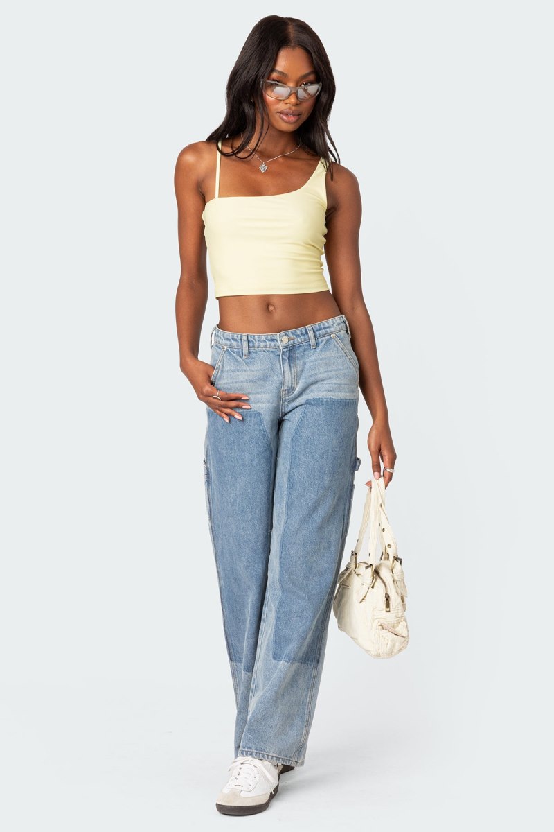 Edikted Reece Asymmetric Strap Crop Tops Yellow | USA EC329272P8