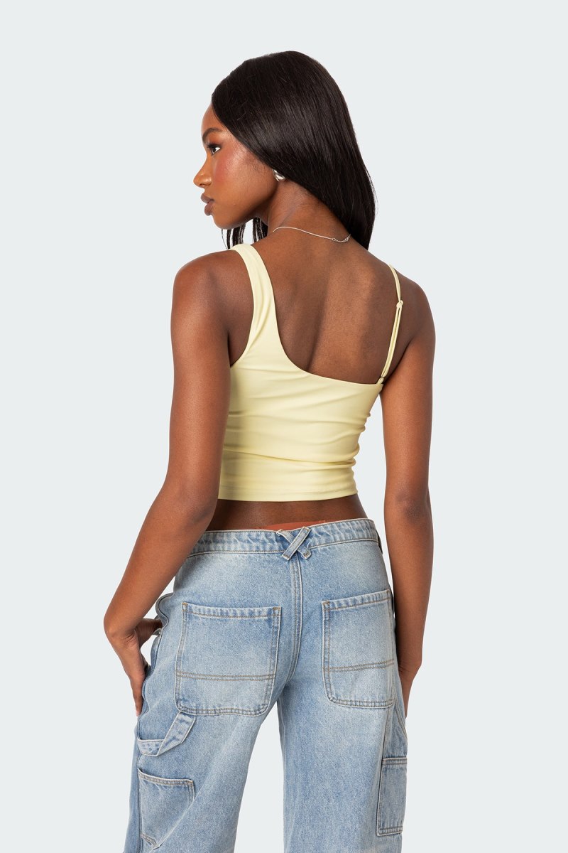 Edikted Reece Asymmetric Strap Crop Tops Yellow | USA EC329272P8