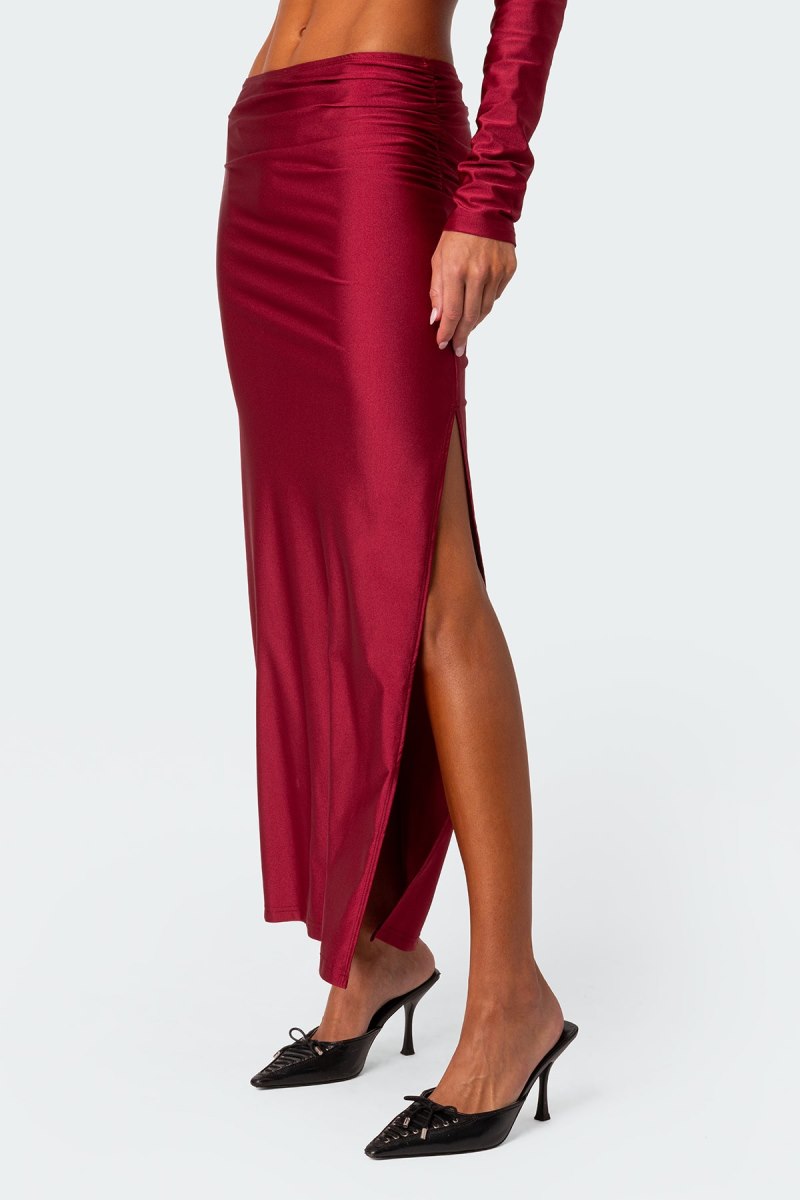 Edikted Reema Shiny Slit Maxi Skirts Red | USA HH530833R9