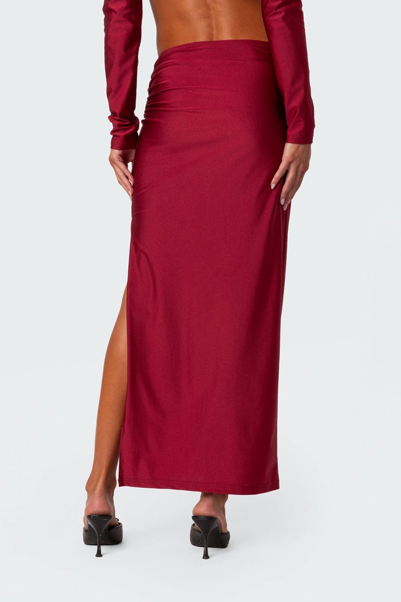Edikted Reema Shiny Slit Maxi Skirts Red | USA HH530833R9