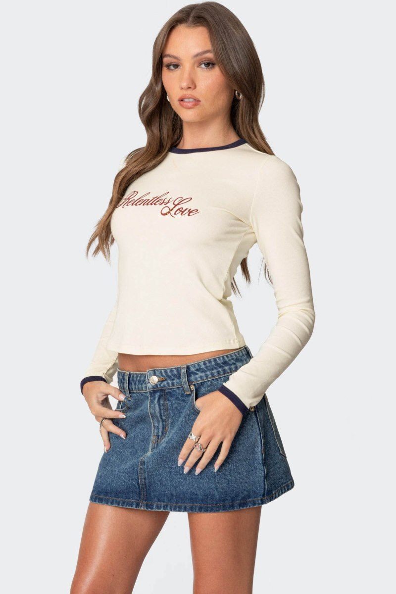 Edikted Relentless Long Sleeve T Shirts Cream | USA TU291109N7