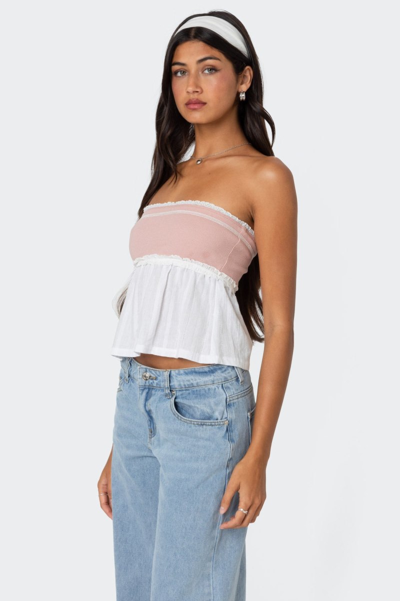 Edikted Rena Ribbed Peplum Tube Strapless Tops Black And White | USA DZ310161W2
