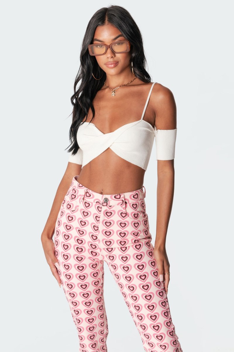 Edikted Ria Knitted Crop Knitted Tops Cream | USA QD738073R4