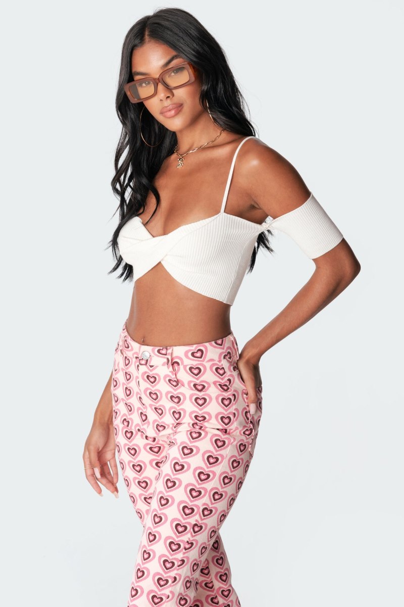 Edikted Ria Knitted Crop Knitted Tops Cream | USA QD738073R4