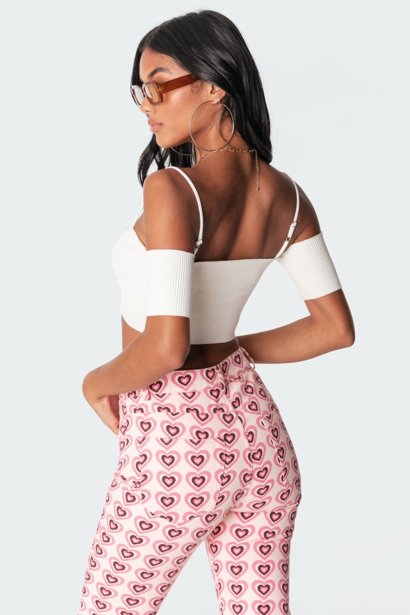 Edikted Ria Knitted Crop Knitted Tops Cream | USA QD738073R4