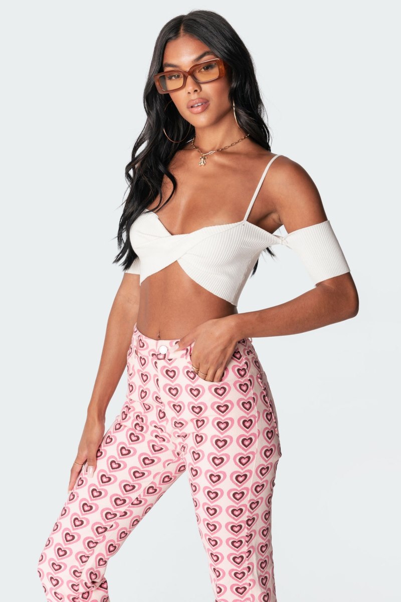 Edikted Ria Knitted Crop Knitted Tops Cream | USA QD738073R4