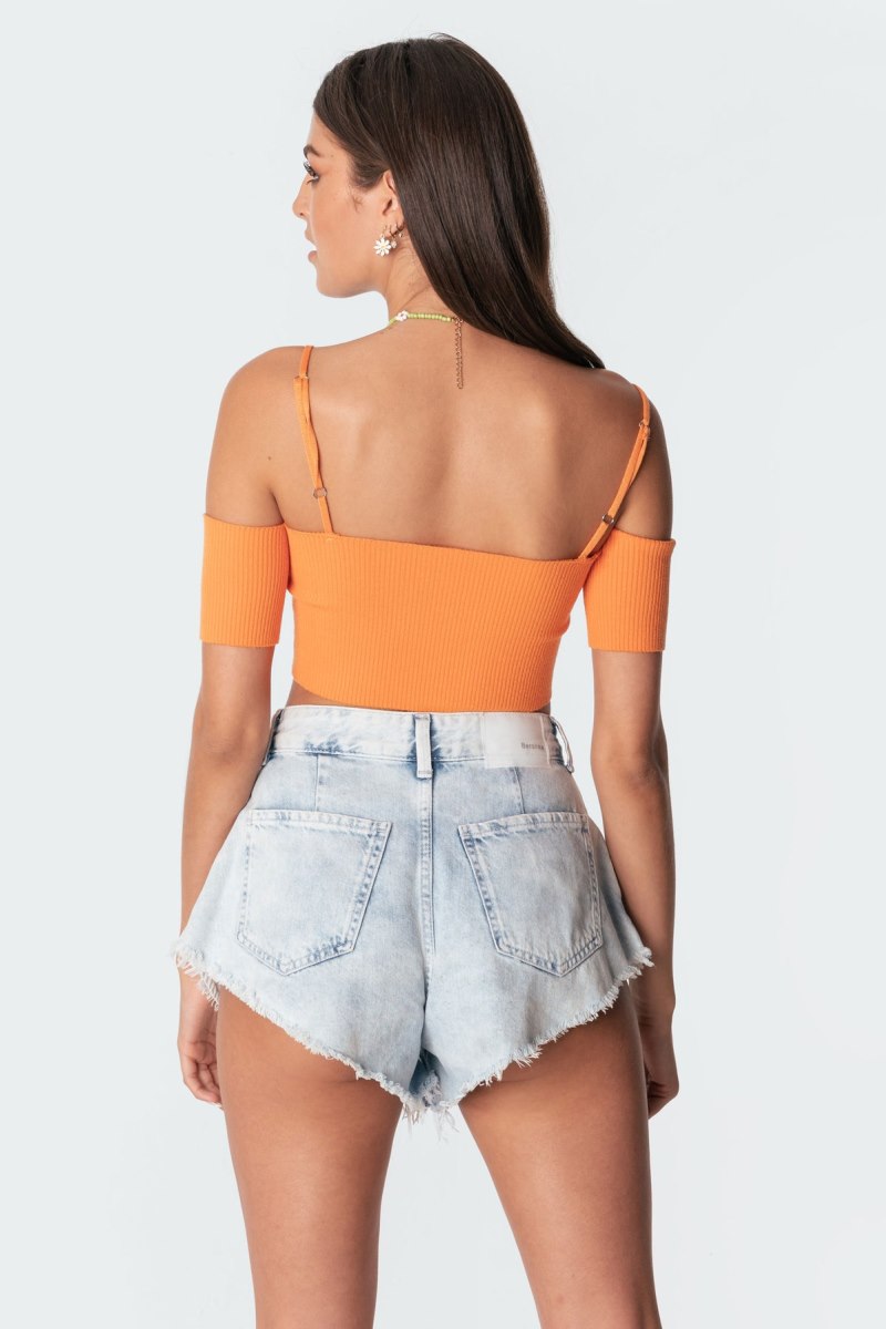 Edikted Ria Knitted Crop Knitted Tops Cream | USA CS425372L6