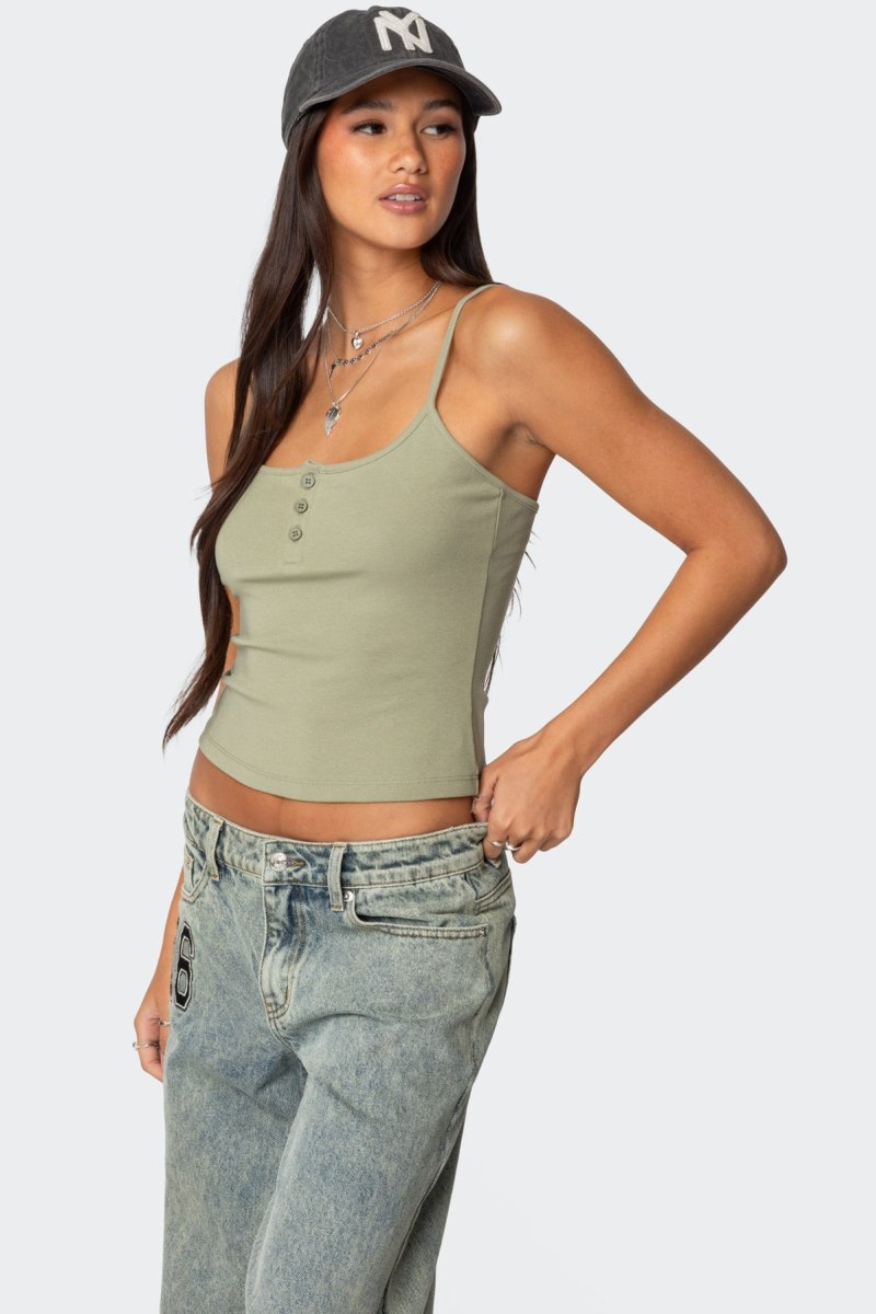 Edikted Ribbed Henley Tank Top Light Blue | USA FR794829X4