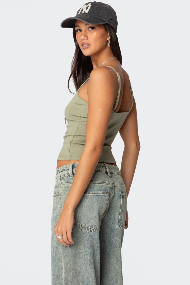 Edikted Ribbed Henley Tank Top Light Blue | USA FR794829X4