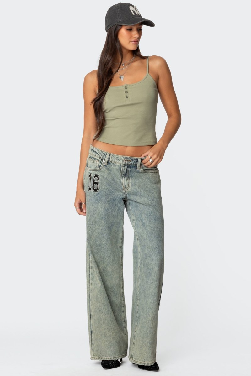 Edikted Ribbed Henley Tank Top Light Blue | USA FR794829X4