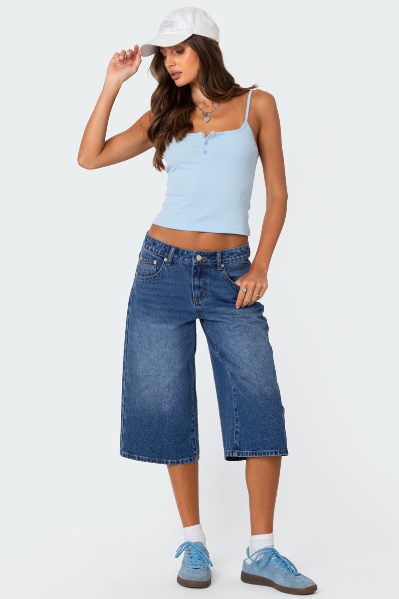 Edikted Ribbed Henley Tank Top Light Blue | USA EA962646J2