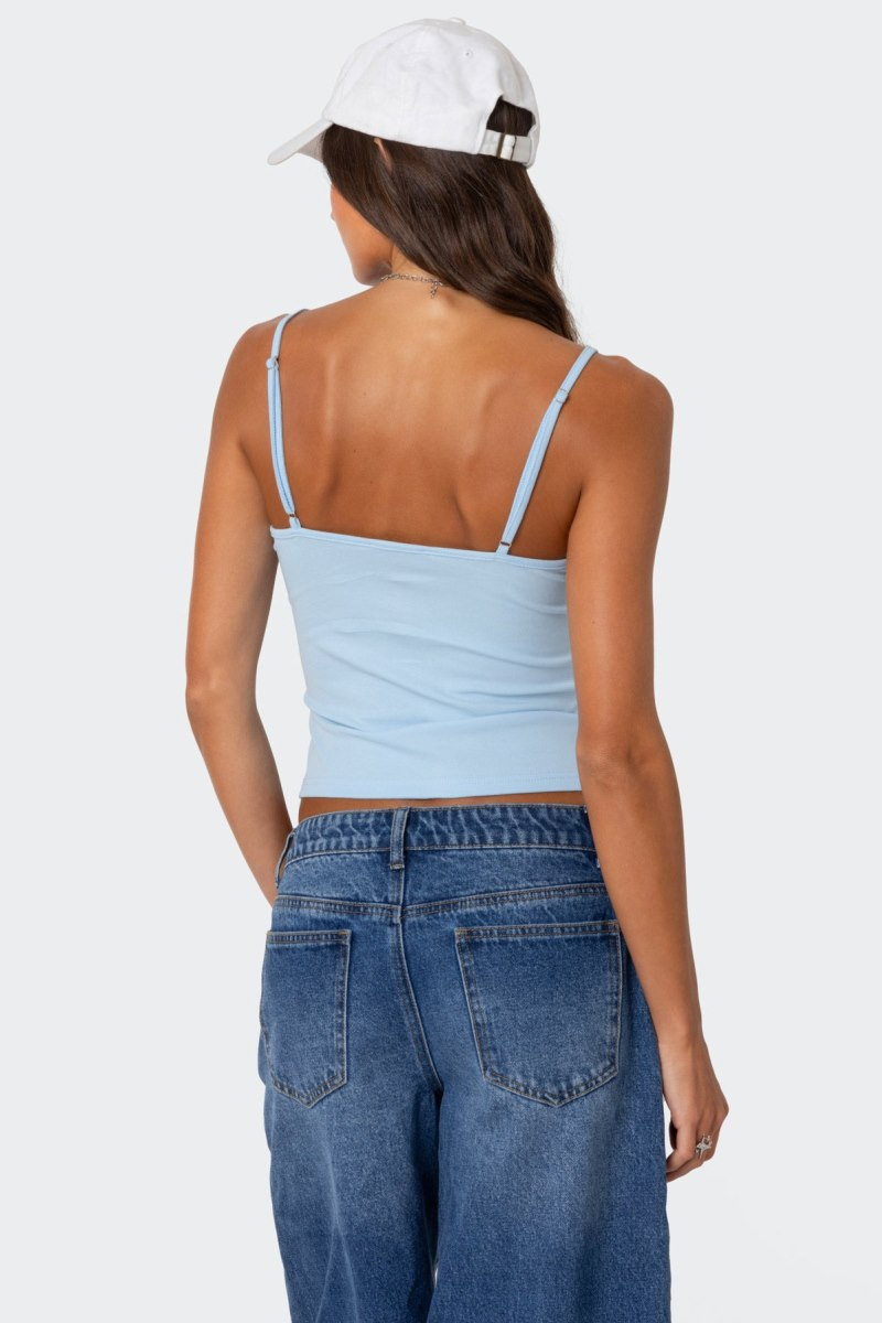 Edikted Ribbed Henley Tank Top Light Blue | USA EA962646J2