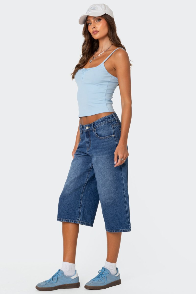 Edikted Ribbed Henley Tank Top Light Blue | USA EA962646J2