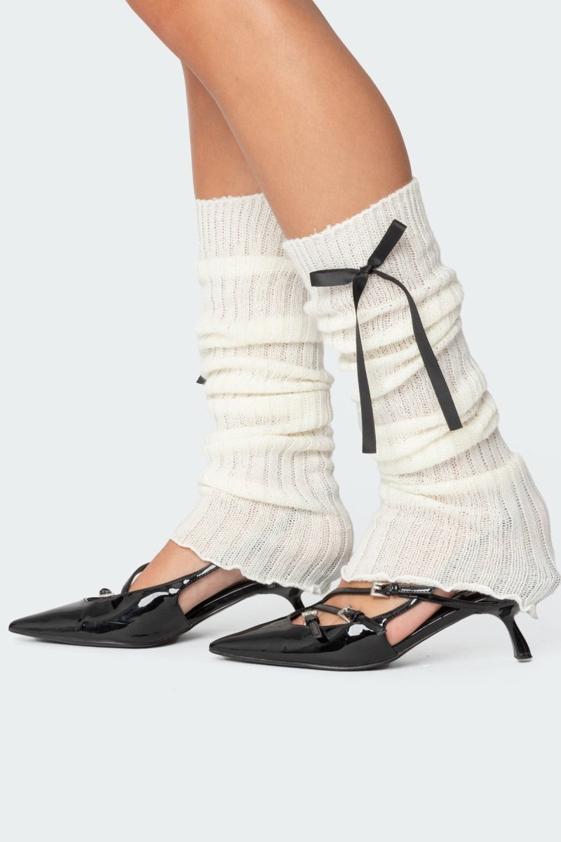 Edikted Ribbon Leg Warmers Socks White | USA AA830593C2