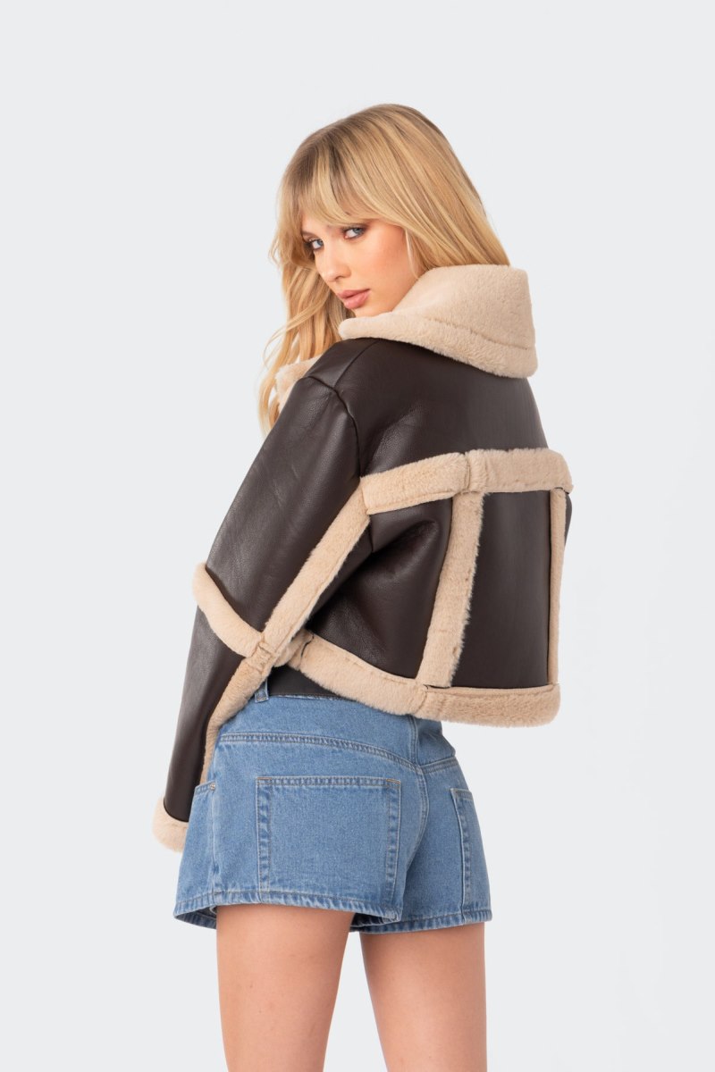Edikted Ricky Faux Leather Shearling Jackets Brown | USA OL422402R9