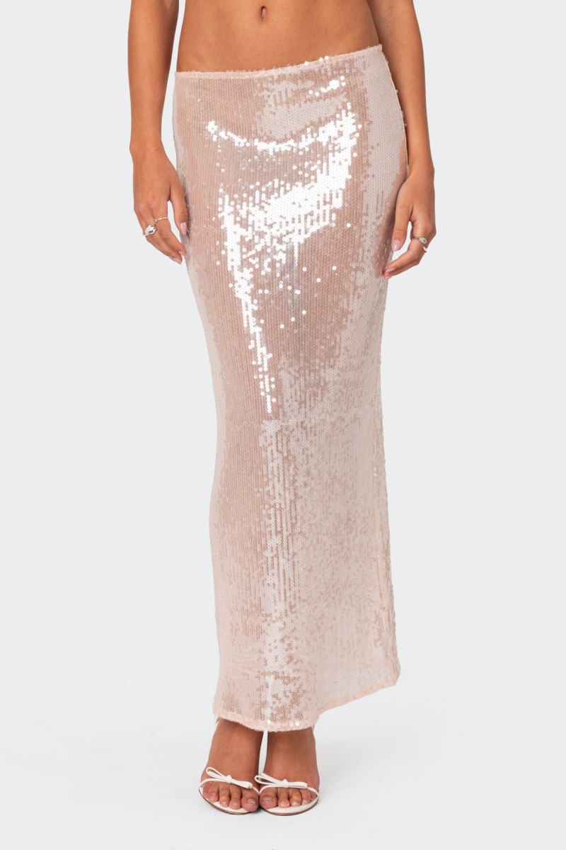 Edikted Riki Sheer Sequin Maxi Skirts Gray | USA UT702780V4