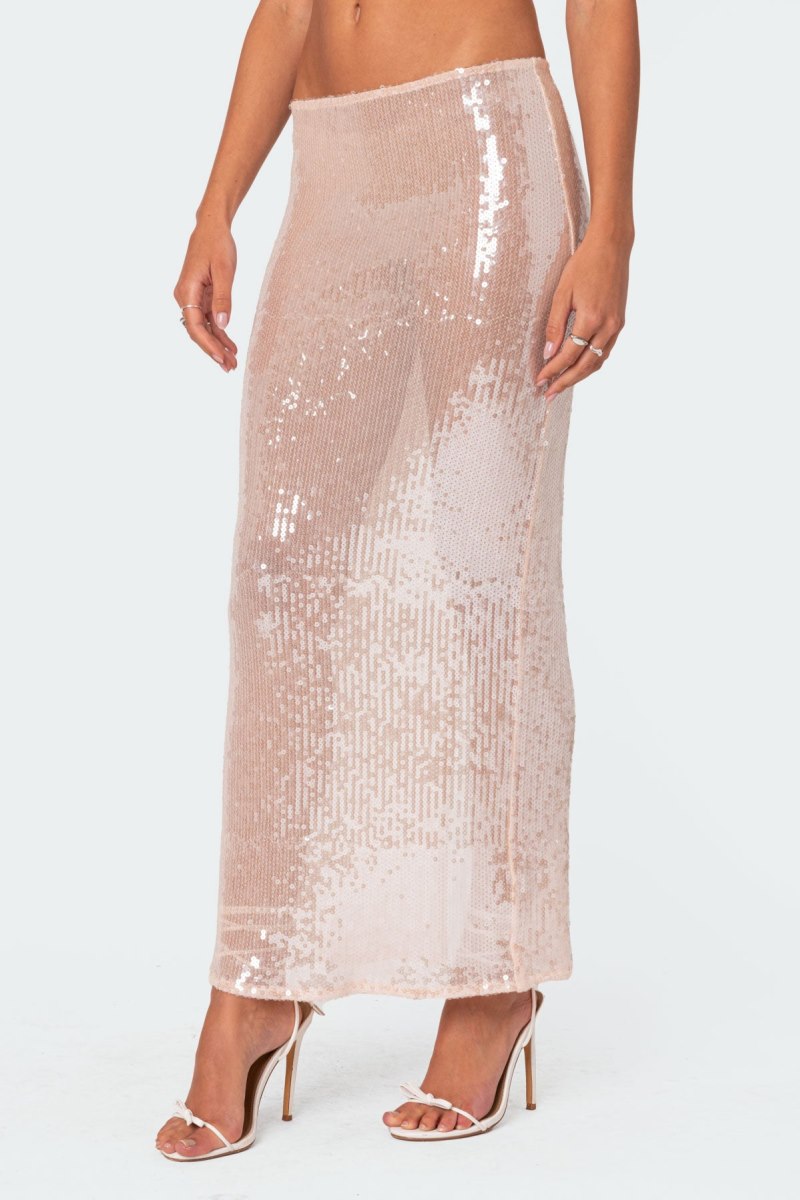 Edikted Riki Sheer Sequin Maxi Skirts Gray | USA UT702780V4