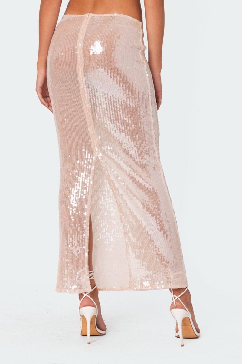 Edikted Riki Sheer Sequin Maxi Skirts Gray | USA UT702780V4