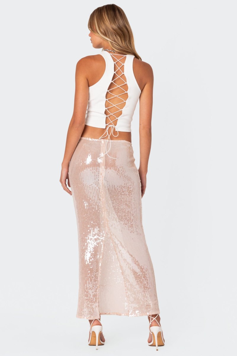 Edikted Riki Sheer Sequin Maxi Skirts Gray | USA UT702780V4
