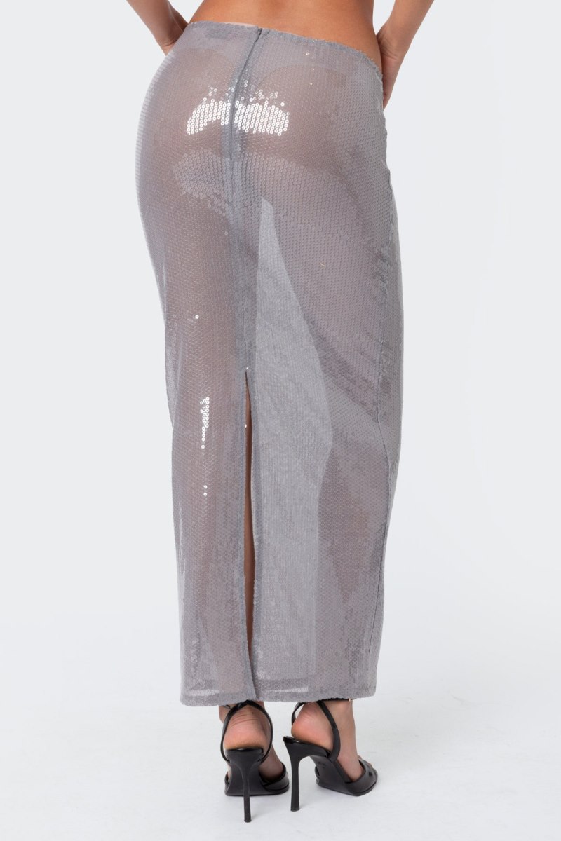 Edikted Riki Sheer Sequin Maxi Skirts Gray | USA NK454425G5