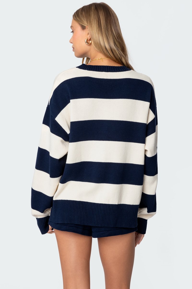 Edikted Riley Oversized Striped Sweater Long Sleeve Tops Burgundy And Cream | USA QV895169Z9