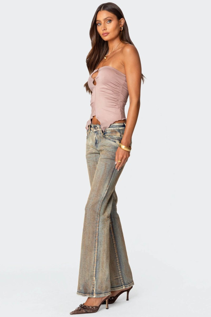 Edikted Ring Cut Out Asymmetric Strapless Strapless Tops Mocha | USA BK663976Z1