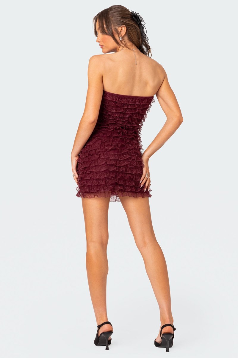 Edikted Rinna Ruffle Mini Dress Burgundy | USA DY195309Y8