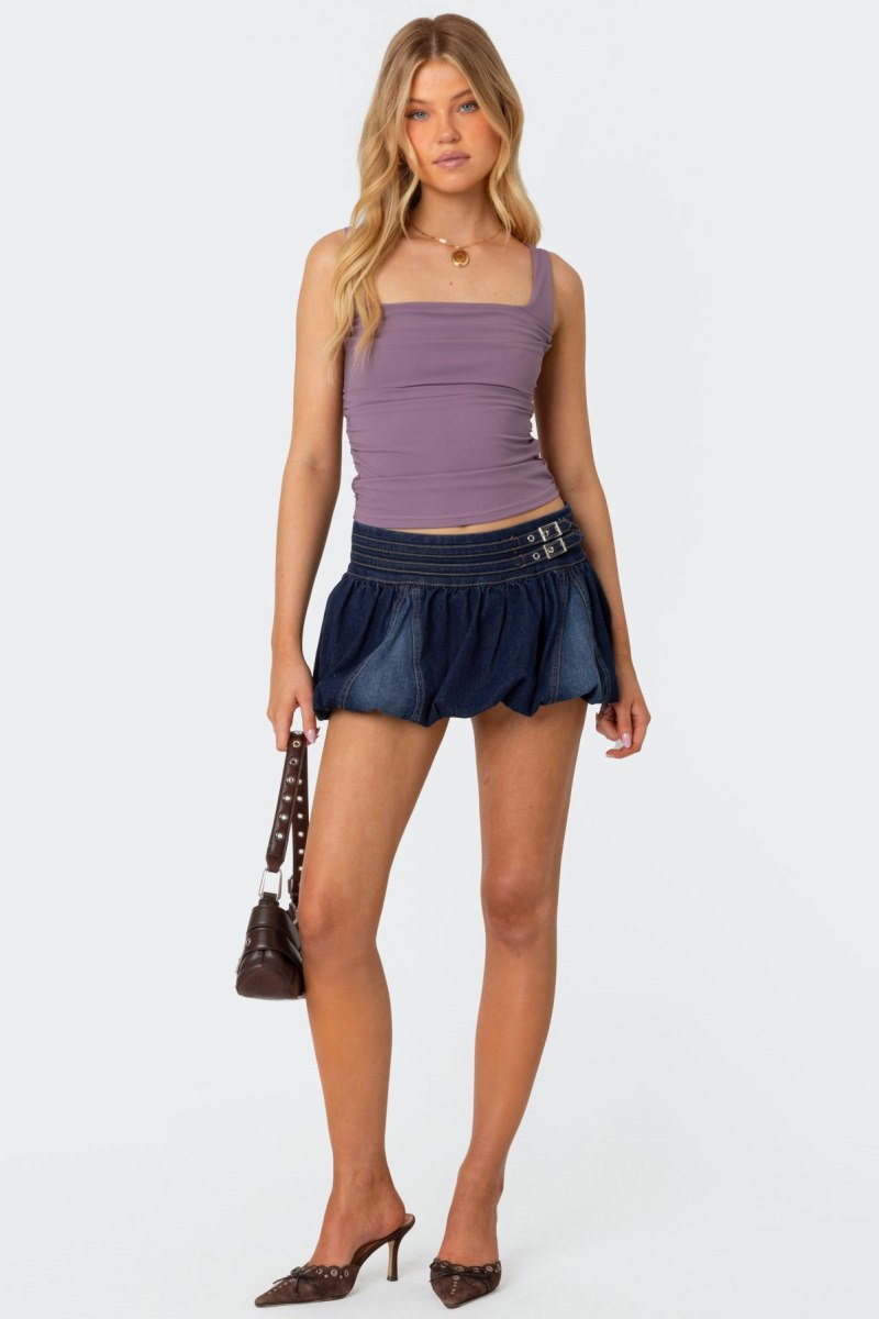 Edikted Rio Ruched Square Neck Tank Top Purple | USA PN310541V2