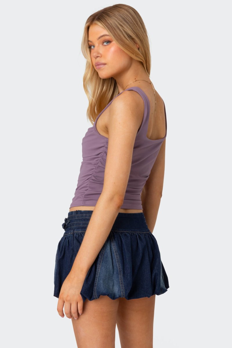Edikted Rio Ruched Square Neck Tank Top Purple | USA PN310541V2