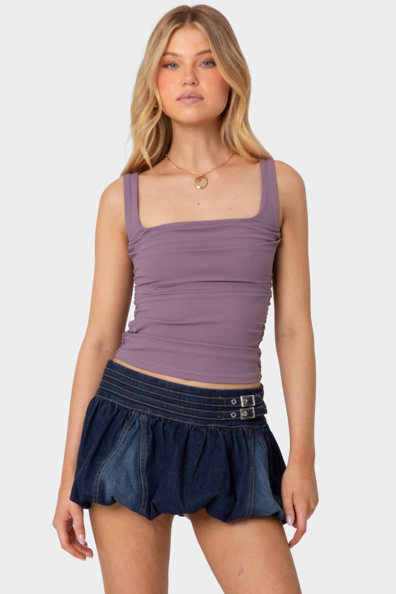 Edikted Rio Ruched Square Neck Tank Top Purple | USA PN310541V2