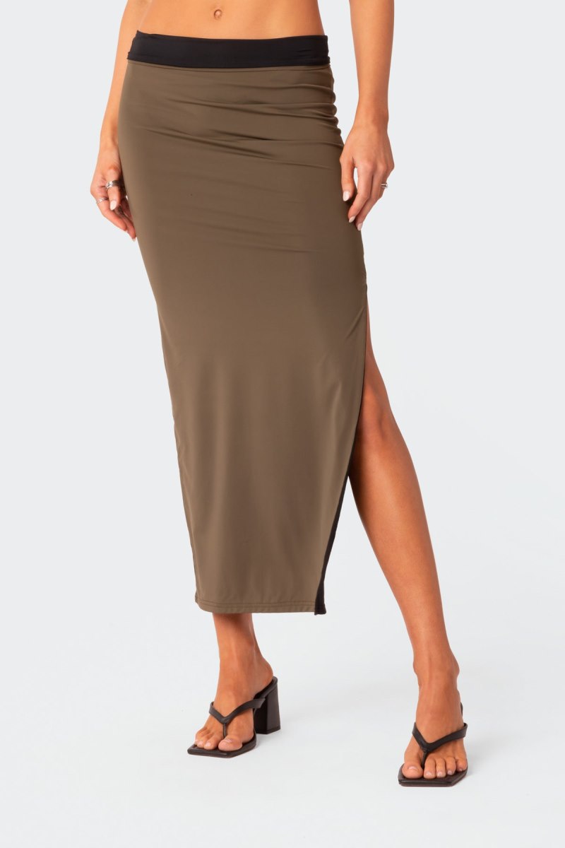 Edikted Rissa Reversible Low Rise Slitted Maxi Skirts Black And Olive | USA UO611111W0