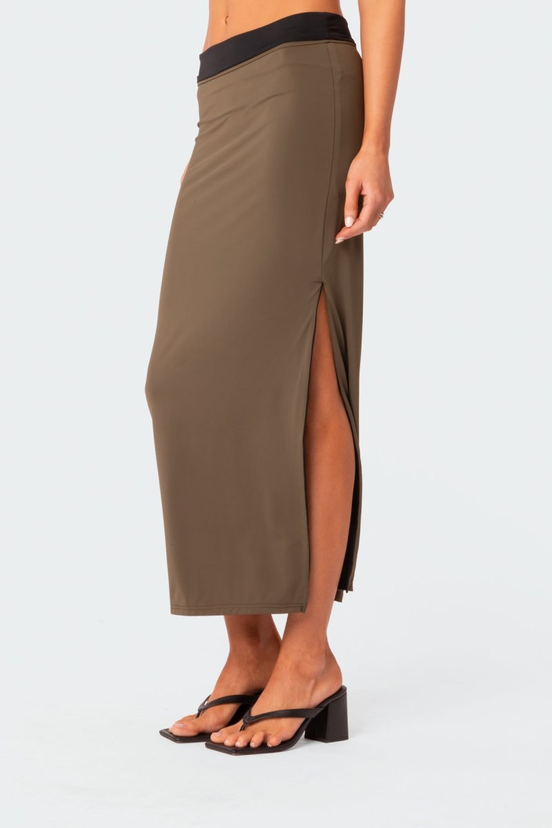 Edikted Rissa Reversible Low Rise Slitted Maxi Skirts Black And Olive | USA UO611111W0