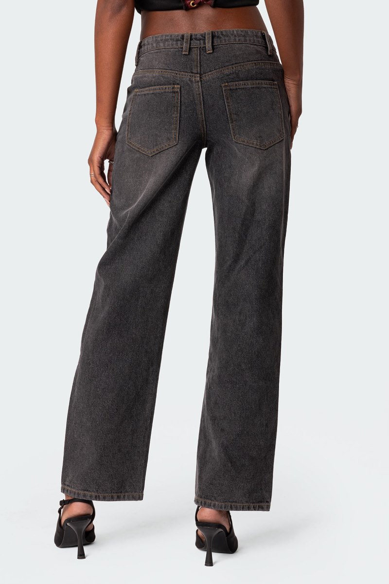 Edikted Rivet Trim Straight Leg Jeans Black Washed | USA ZE016841C7