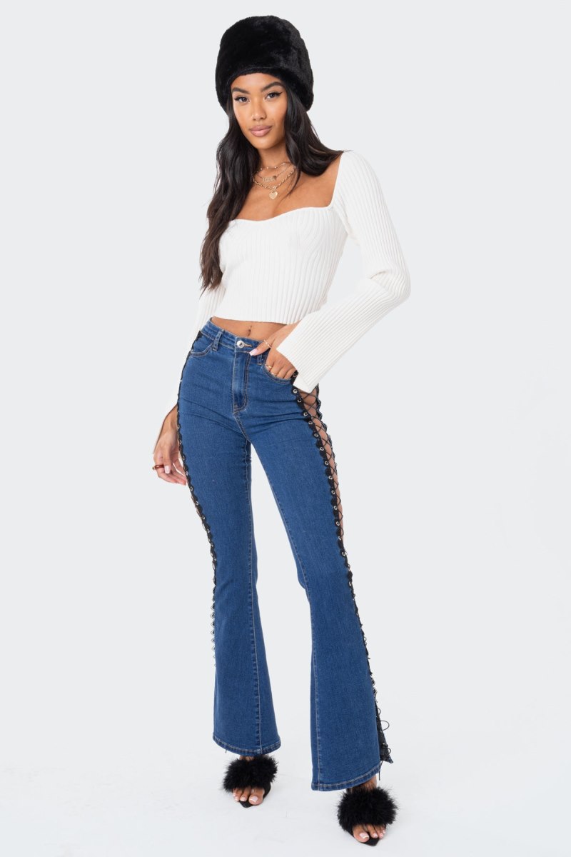 Edikted Robbie Sweetheart Knitted Knitted Tops Cream | USA UP678197M8