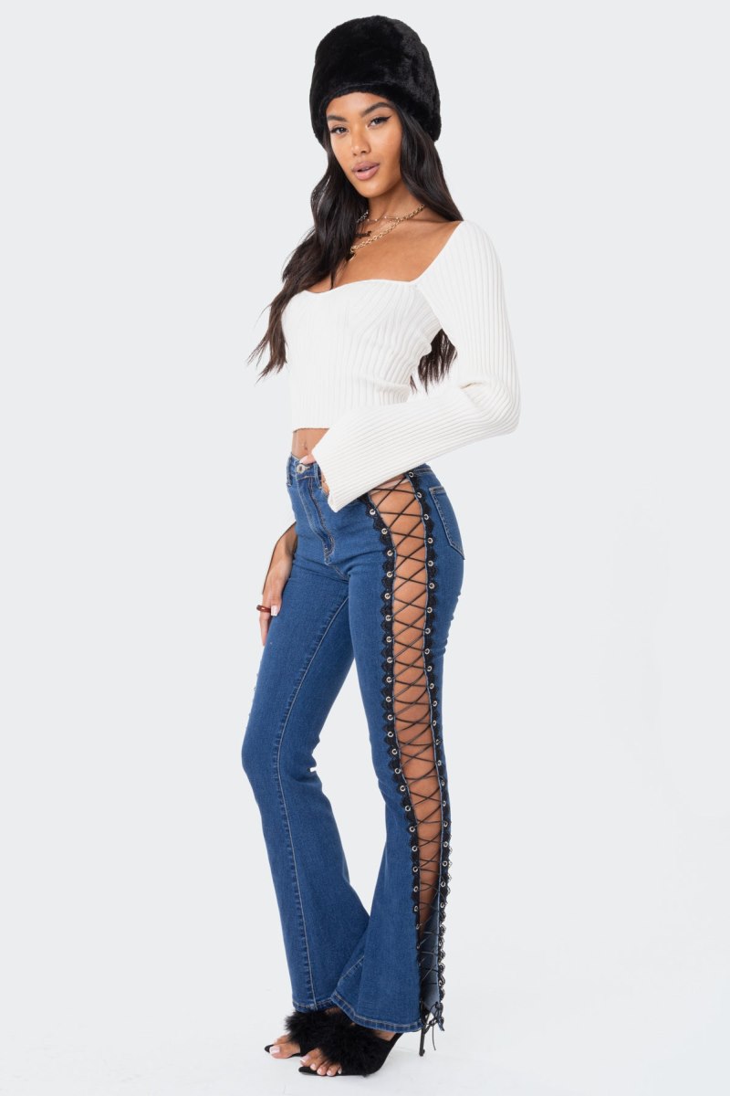 Edikted Robbie Sweetheart Knitted Knitted Tops Cream | USA UP678197M8