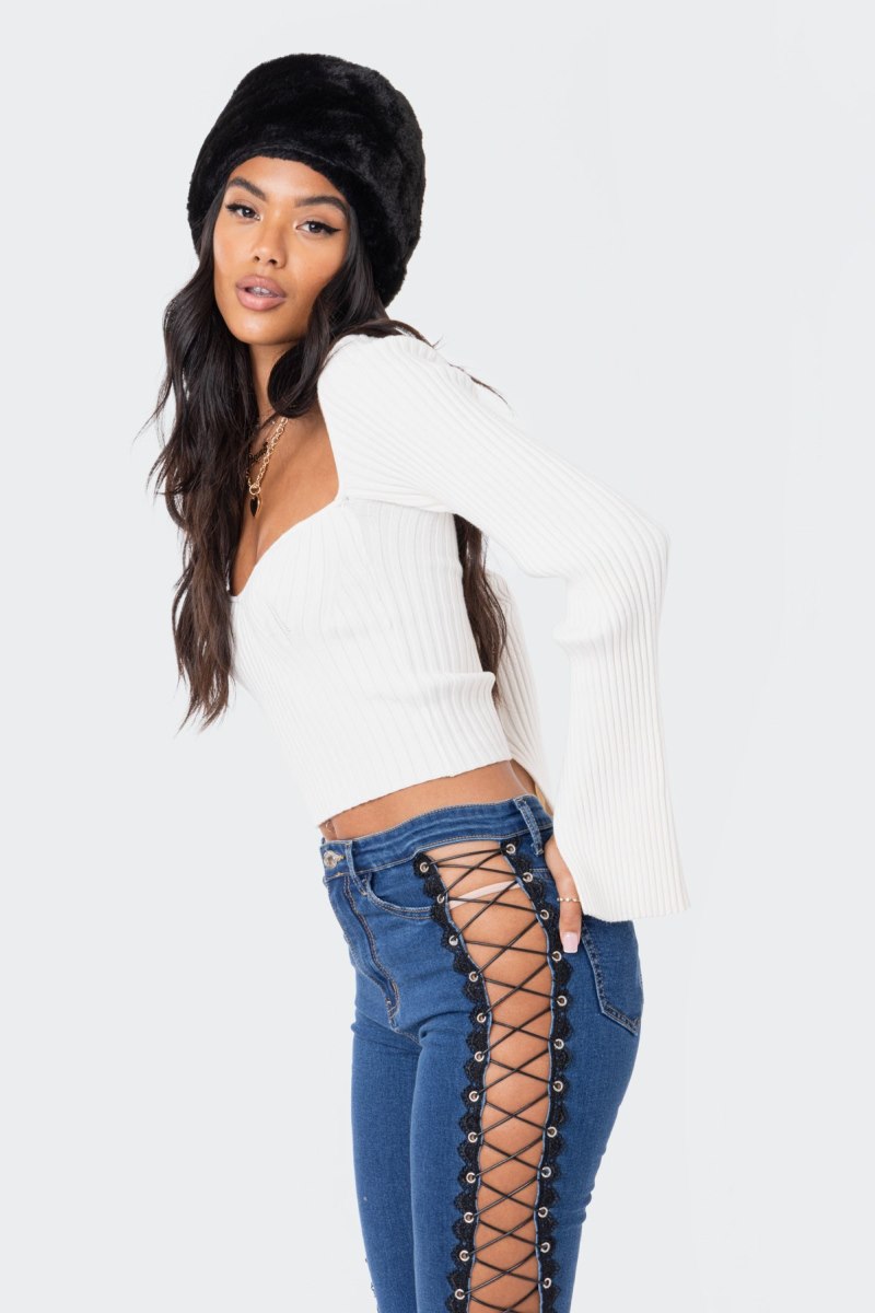 Edikted Robbie Sweetheart Knitted Knitted Tops Cream | USA UP678197M8