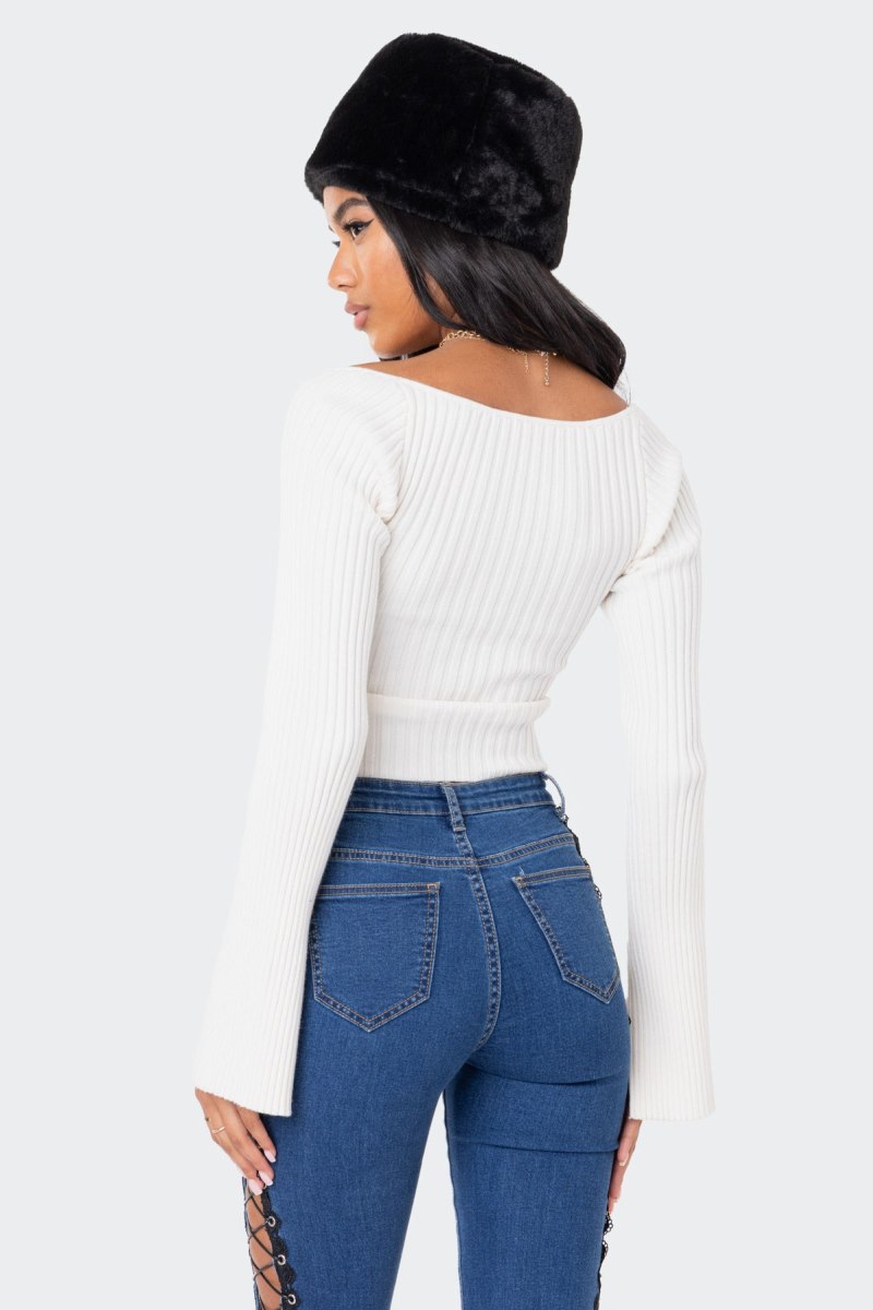 Edikted Robbie Sweetheart Knitted Knitted Tops Cream | USA UP678197M8