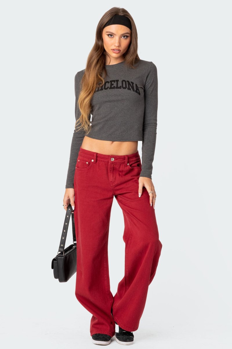 Edikted Roman Low Rise Slouchy Jeans Burgundy | USA ND531833B5