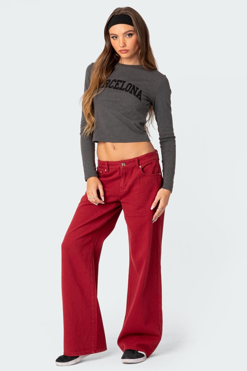 Edikted Roman Low Rise Slouchy Jeans Burgundy | USA ND531833B5