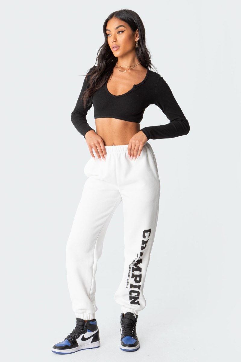 Edikted Romance Ribbed Crop Long Sleeve Tops Black | USA GR846034S2
