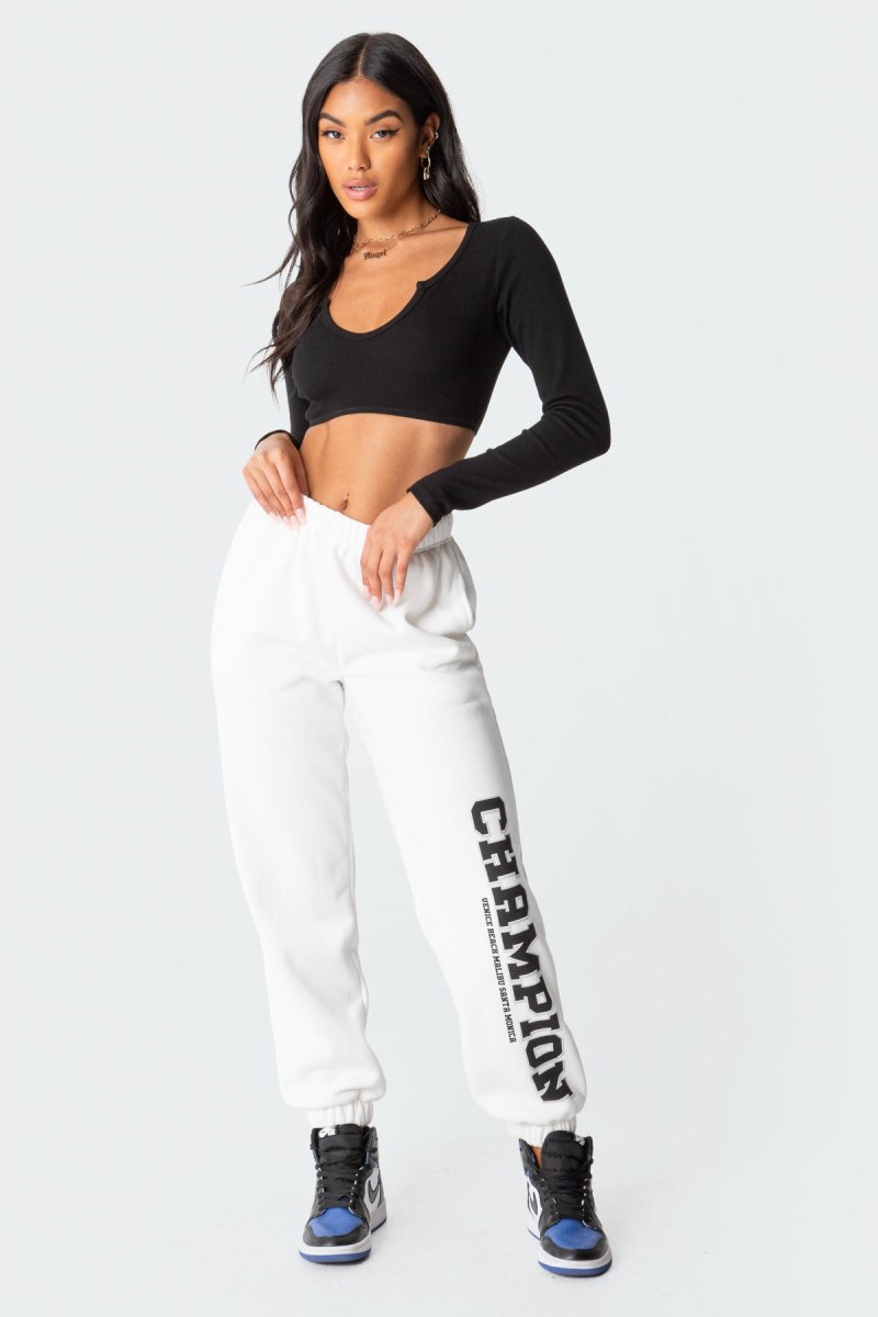 Edikted Romance Ribbed Crop Tops Black | USA HZ751215J2